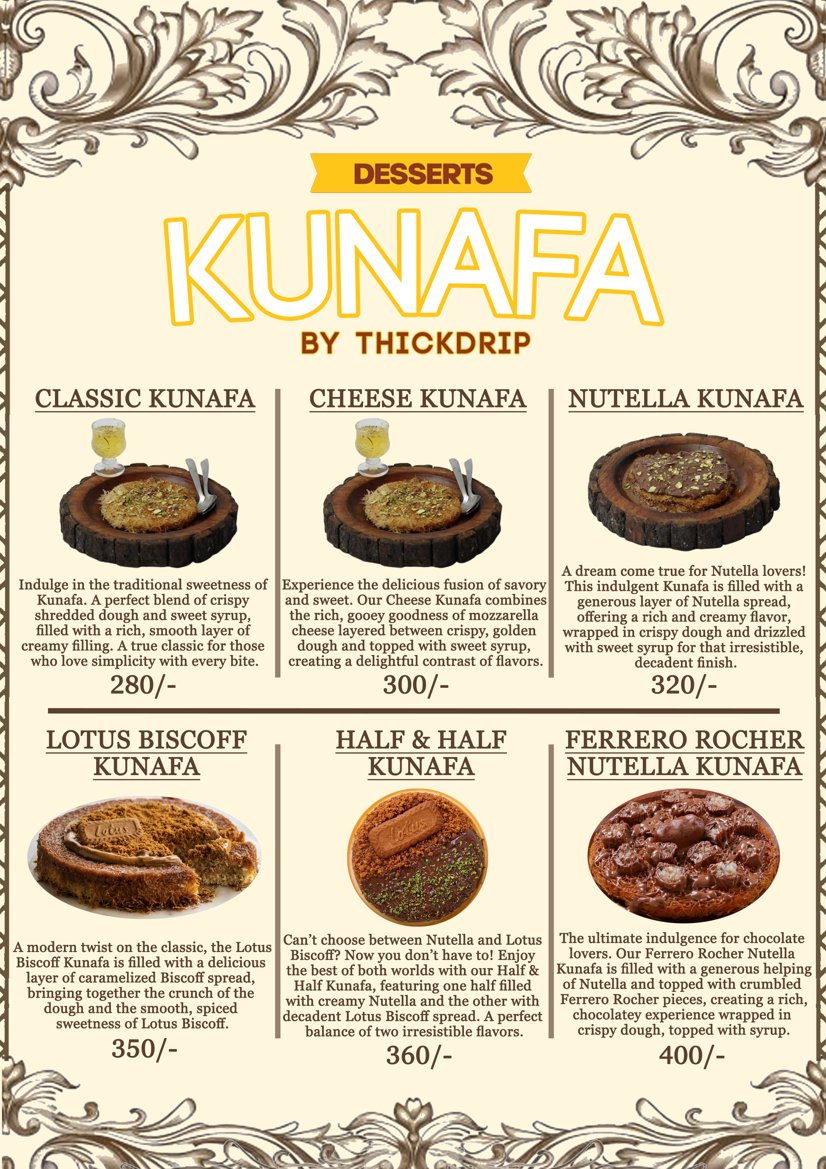 ThickDrip Kunafa menu card